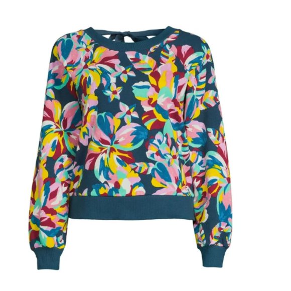 The Get Open Back Soft relaxed sweatshirt Cheerful Bloom Small New - Picture 3 of 4